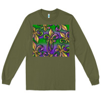 Army Green Mardi Gras Fleur De Lis Long Sleeve Tee - RanaPortraitStore