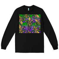 Black Mardi Gras Fleur De Lis Long Sleeve Tee - RanaPortraitStore