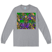Heather Grey Mardi Gras Fleur De Lis Long Sleeve Tee - RanaPortraitStore