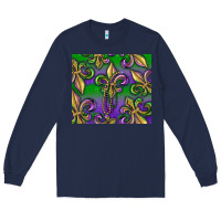 Navy Mardi Gras Fleur De Lis Long Sleeve Tee - RanaPortraitStore