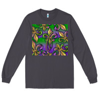 Smoke Mardi Gras Fleur De Lis Long Sleeve Tee - RanaPortraitStore