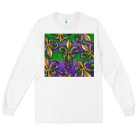 White Mardi Gras Fleur De Lis Long Sleeve Tee - RanaPortraitStore