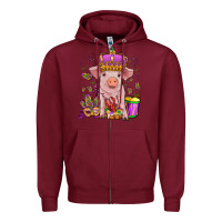 Burgundy mardi gras pig Zipper Hoodie - OliviaCreatesArt