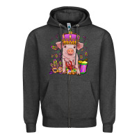 Charcoal Heather mardi gras pig Zipper Hoodie - OliviaCreatesArt