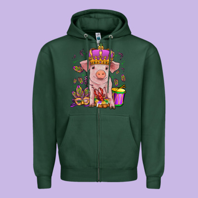 Mardi Gras Pig Zipper Hoodie Designed By Oliviacreatesart