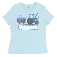 Baby Blue easter tractor boy Ladies Tee - MaliasSmallBusiness