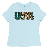 Baby Blue usa basic bold font western Ladies Tee - Jasminsmagicworld