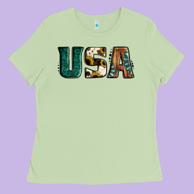 Usa Basic Bold Font Western Ladies Tee Designed By Jasminsmagicworld
