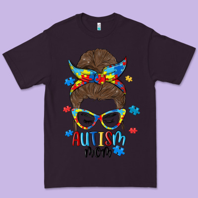 Messy Bun Autism Mom Premium Tee Designed By Maliassmallbusiness