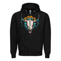 Black sunflower gemstone bull skull Zipper Hoodie - OliviaCreatesArt