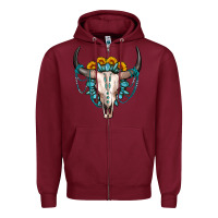 Burgundy sunflower gemstone bull skull Zipper Hoodie - OliviaCreatesArt
