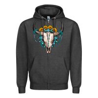 Charcoal Heather sunflower gemstone bull skull Zipper Hoodie - OliviaCreatesArt