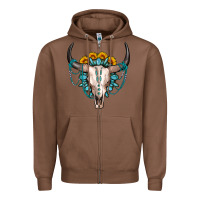 Chestnut sunflower gemstone bull skull Zipper Hoodie - OliviaCreatesArt