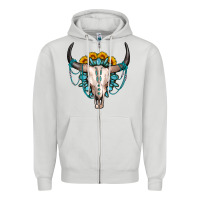 Dove Grey sunflower gemstone bull skull Zipper Hoodie - OliviaCreatesArt