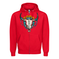 Red sunflower gemstone bull skull Zipper Hoodie - OliviaCreatesArt