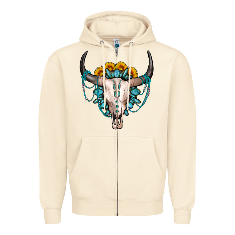 Sunflower Gemstone Bull Skull Zipper Hoodie by OliviaCreatesArt | Teevron