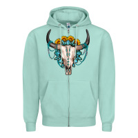 Seafoam sunflower gemstone bull skull Zipper Hoodie - OliviaCreatesArt