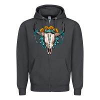 Smoke sunflower gemstone bull skull Zipper Hoodie - OliviaCreatesArt