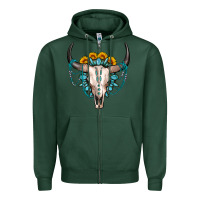 Sports Green sunflower gemstone bull skull Zipper Hoodie - OliviaCreatesArt