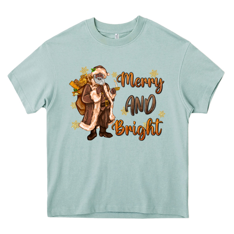 Merry And Bright Black Santa Heavy Core Tee by MaliasSmallBusiness | Teevron