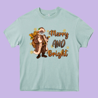 Merry And Bright Black Santa Heavy Core Tee Designed By Maliassmallbusiness