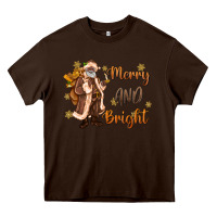 Chocolate Brown merry and bright black santa Heavy Core Tee - MaliasSmallBusiness