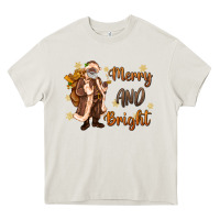 Cream merry and bright black santa Heavy Core Tee - MaliasSmallBusiness