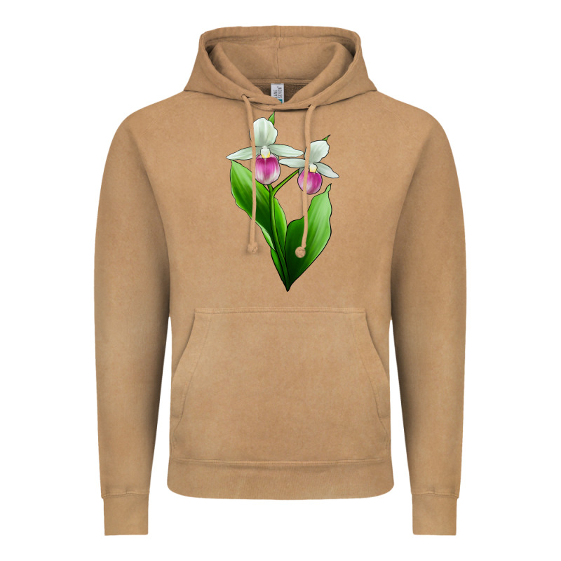 Pink And White Lady's Slipper Flower Vintage Hoodie by LillyAllenDesigns | Teevron