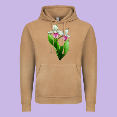 Pink And White Lady's Slipper Flower Vintage Hoodie Designed By Lillyallendesigns