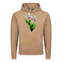 Vintage Coffee Pink And White Lady's Slipper Flower Vintage Hoodie - LillyAllenDesigns