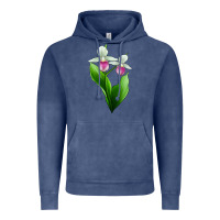Vintage Denim Pink And White Lady's Slipper Flower Vintage Hoodie - LillyAllenDesigns