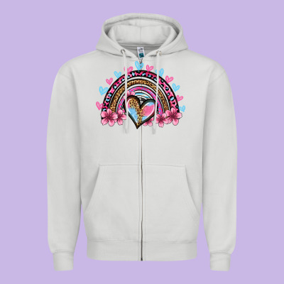 Valentine's Day Rainbow Heart Olivia Zipper Hoodie Designed By Oliviacreatesart