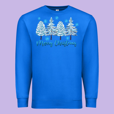 Merry Christmas Blue Trees Premium Sweatshirt Designed By Fadigitalartstudio