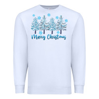 White merry christmas blue trees Premium Sweatshirt - FaDigitalArtStudio