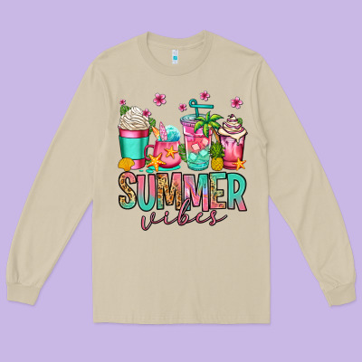 Summer Vibes Coffee Cups Long Sleeve Tee Designed By Jasminsmagicworld