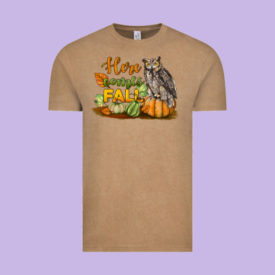 Here Comes Fall Owl Vintage Tee Designed By Lillyallendesigns