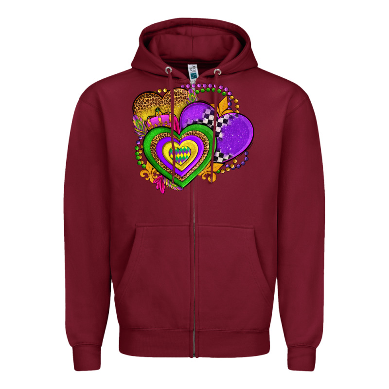 Mardi Gras Heart Olivia Zipper Hoodie by OliviaCreatesArt | Teevron