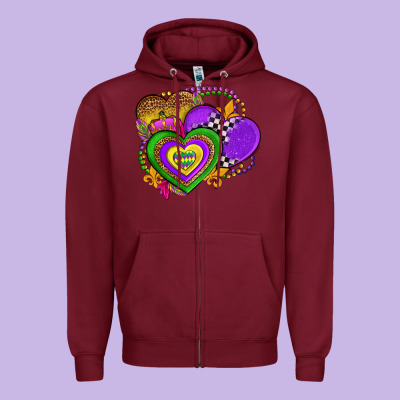 Mardi Gras Heart Olivia Zipper Hoodie Designed By Oliviacreatesart