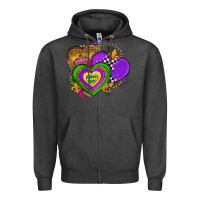 Charcoal Heather mardi gras heart olivia Zipper Hoodie - OliviaCreatesArt