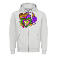 Dove Grey mardi gras heart olivia Zipper Hoodie - OliviaCreatesArt