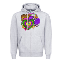 Heather Grey mardi gras heart olivia Zipper Hoodie - OliviaCreatesArt