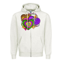 Oatmeal Heather mardi gras heart olivia Zipper Hoodie - OliviaCreatesArt