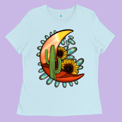 Turquoise Desert Moon Ladies Tee Designed By Jasminsmagicworld