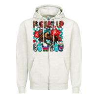 Oatmeal Heather pucker up cowboy olivia Zipper Hoodie - OliviaCreatesArt