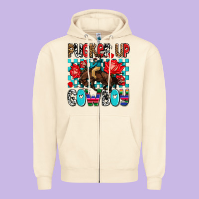 Pucker Up Cowboy Olivia Zipper Hoodie Designed By Oliviacreatesart