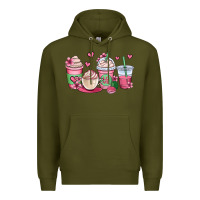 Army Green valentines day coffee cups Premium Hoodie - OliviaCreatesArt