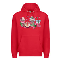 Red valentines day coffee cups Premium Hoodie - OliviaCreatesArt