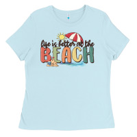 Baby Blue life is better at the beach Ladies Tee - MaliasSmallBusiness