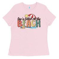 Bubblegum Pink life is better at the beach Ladies Tee - MaliasSmallBusiness