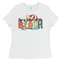 White life is better at the beach Ladies Tee - MaliasSmallBusiness